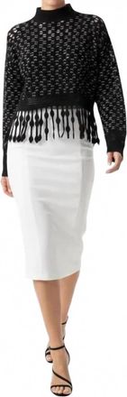 SIMKHAI Lattice Fringe Mock Neck Top In Black