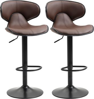 HOMCOM Brown Adjustable Swivel Bar Stools Set of 2 - Barstools for Counter Bar | TJ Hughes