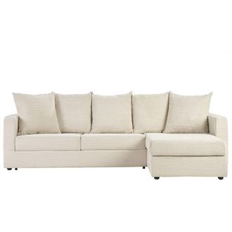 Miliboo Divano angolare destro convertibile 4 posti in tessuto velluto a coste beige con materasso 13 cm BACIO