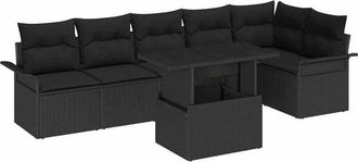 vidaXL Vidaxl - Conjunto De Sof&aacute; De Jard&iacute;n Con Coj&iacute;n 7 Pcs Negro Polirat&aacute;n