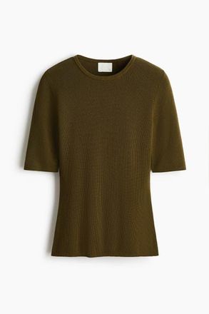 H&M Rib-knit T-shirt in Dark Khaki Green at Nordstrom, Size Xx-Large