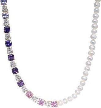 Eye Candy Los Angeles Sabrina Cubic Zirconia & Faux Pearl Necklace in Gold at Nordstrom Rack