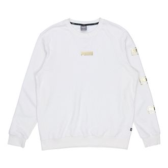 Puma Holiday logo Bronzing Printing Casual Sports Round Neck Pullover White 586348-02