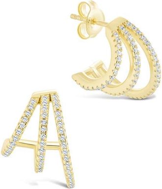 Sterling Forever Porter Cubic Zirconia Triple Hoop Earrings in Gold at Nordstrom