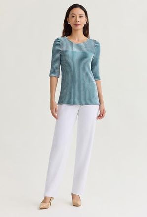 Misook Linear Stripe Soft Knit Tunic in Spruce/white at Nordstrom, Size Xx-Large