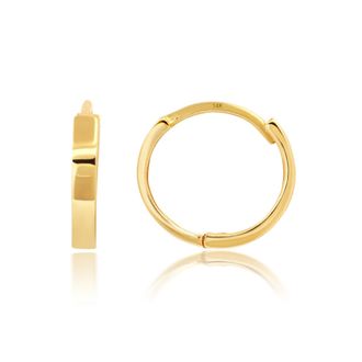 MAX + STONE Solid 14k Yellow or White Gold Huggie Domed or Flat Style Small Hoop Earrings