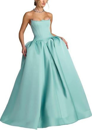 Mac Duggal Strapless Sweetheart Satin Ball Gown with Pockets in Seafoam at Nordstrom, Size 14