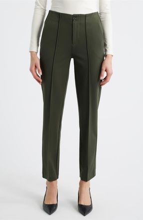 Liverpool L.A. Pintuck Pleat Front Slim Leg Pants in Olive Branch at Nordstrom, Size 10P