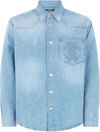 Roberto Cavalli Snake Monogram Denim Shirt - Heren - Spijkeroverhemden - Blauw - XS - Denim - Overhemden