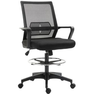 HOMCOM Sedia da ufficio, seduta alta, regolabile, dimensioni 64L x 59W x 104-124H cm, girevole a 360&deg;, rete traspirante, nera