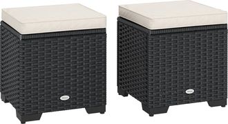 OUTSUNNY Set of 2 Rattan Footstool - Storage Ottoman w/ Cushions - Cream | TJ Hughes
