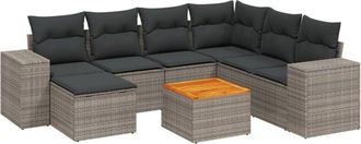 vidaXL Vidaxl - Set De Sof&aacute;s De Jard&iacute;n 8 Pzas Y Cojines Rat&aacute;n Sint&eacute;tico Gris