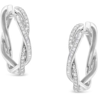 House of Brilliance Silver 3/4 Cttw Diamond Twist Hoop Earring in White at Nordstrom