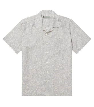 Canali Grey Botanical Pattern Short Sleeve Linen Shirt Size M