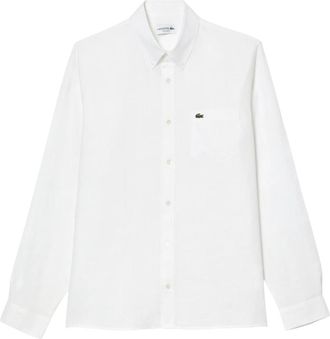 Lacoste Regular Fit Linnen Overhemd - Heren - Casual Overhemden - Wit - 3XL - Linnen - Overhemden