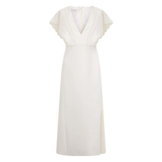 Philosophy di Lorenzo Serafini Lange jurk met V-hals - Dames - Casual kleedjes - Wit - XS - Polyester - Kleedjes