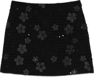 Twin-Set Textured Black Mini Skirt With Floral Appliqués