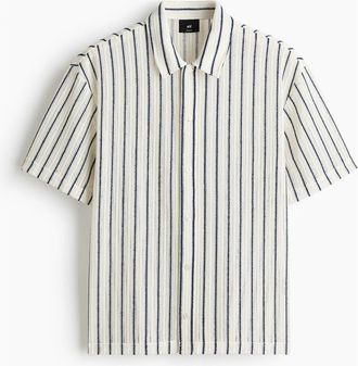 H&M Regular Fit Textured-knit Shirt in White/striped at Nordstrom, Size Xx-Large