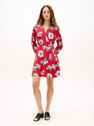 Tommy Hilfiger Womens Floral Print Crepe Wrap Dress - Red - XXL