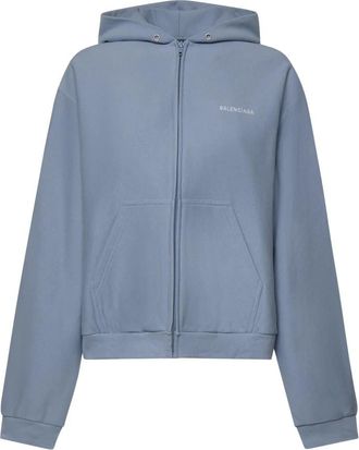 Balenciaga Back Zip-up Hoodie - Dames - Vesten met rits - Blauw - M - Katoen - Hoodies & sweatvesten