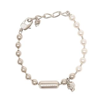 Alexander McQueen Armband met schedel en parels - Heren - Armbanden - Grijs - ONE Size - Accessoires