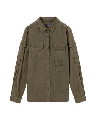 Amundsen & Scott Travellers Linen Shirt Womens in Olive Ash at Nordstrom, Size X-Large Eu