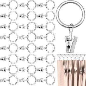 OEM 40 Anillas Para Cortinas Con Clips, Anillas Met&aacute;licas Para Colgar, Anillas Con Clip, Di&aacute;metro Interior De 25 Mm, Color Plata