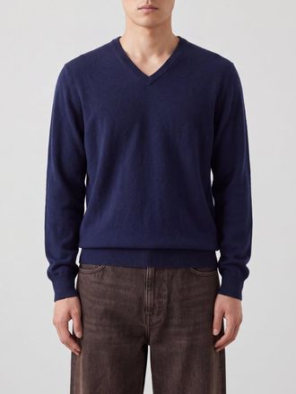 Brunello Cucinelli Pure Cashmere V-Neck Jumper with Ribbed Trims