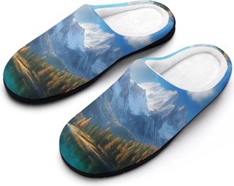 Generic Snowy Covered Alpspeaks Fir Lake Womens Slippers Warm House Slippers Indoor House Shoes with Anti-Skid Rubber Sole