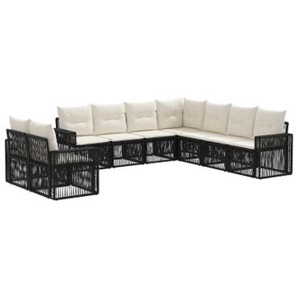 vidaXL Conjunto De Sof&aacute;s De Jard&iacute;n 9 Pcs Negro Y Blanco Crema Vidaxl