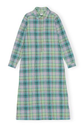 Ganni Green Seersucker Check Shirt Dress - Size Petite Organic Cotton