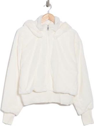 DKNY Faux Fur Zip Jacket with Removable Hood in Ivory at Nordstrom Rack, Size X-Small
