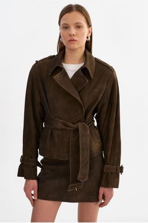 LaMarque Dhana | Suede Trench Jacket in Distressed Brown at Nordstrom, Size Xx-Small