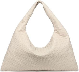 Generic Compatible For Large Ladies Underarm Bag Cross-Border Woven Dumpling Shape Soft Polyester Lining Zipper Closure Daily Use(Beige white)