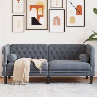 vidaXL Sof&aacute; Chesterfield 2 Plazas Con Cojines Terciopelo Gris Oscuro Vidaxl