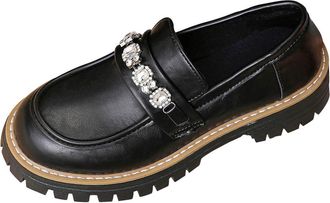 Generic Ladies Loafer Shoes Round Toe Comfortable Walking Shoe Solid Color Chunky Heeled Versatile Stylish Casual Slip On Dressy Shoes Business Party Black