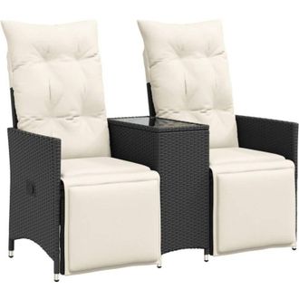 vidaXL vidaXL Divano Giardino Reclinabile 2Posti con Tavolino Nero Polyrattan