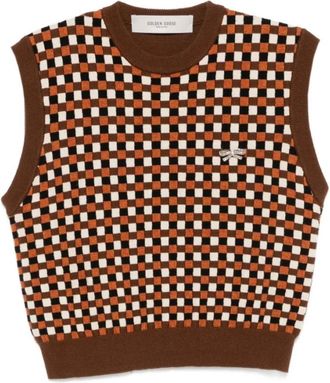 Golden Goose Roby Check Vest - Dames - Ronde hals truien - Bruin - XS - Truien & Vesten