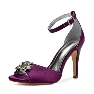 Generic Wedding Shoes Womens Heels Bridal Ankle Strap Open Toe Heels Stiletto High Heeled Sandals for Prom, Party, Daily Wear 10.5Cm,Purple,4 UK