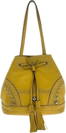 Prada Pre-owned Bucket Bags, female, Yellow, Size: ONE SIZE Pre-owned Leather Triangle Logo Shoulder Bag