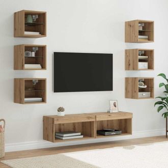 vidaXL vidaXL Mobile TV con cassetto 8 pcs Rovere artigianale Vetro