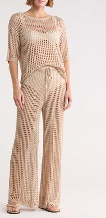 Nordstrom Rack Open Knit Cover-Up Top & Pants Set in Beige Humus at Nordstrom Rack, Size X-Large