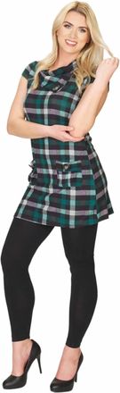 Papillon Plaid Drape Collar Sweater Dress In Green