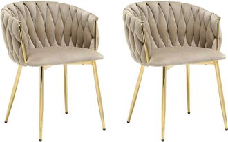 Vente-Unique Conjunto de 2 sillas de terciopelo y metal dorado - Beige - ELEGANO