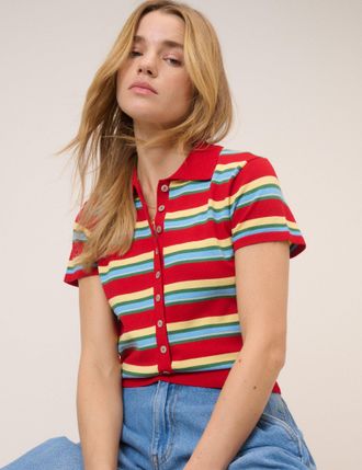 Nobody's Child Red Striped Polo Knitted Top