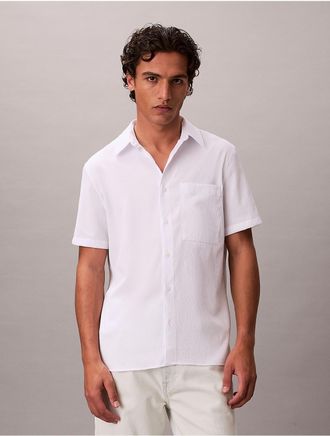 Calvin Klein Mens Solid Seersucker Classic Button-Down Shirt - Open White - 2XL