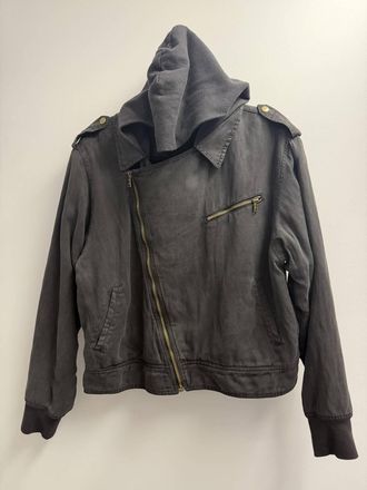 Monrow Womens Hooded Moto Jacket In Black