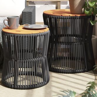 vidaXL Vidaxl - Mesas Auxiliares Jard&iacute;n 2 Pzas Superficie De Madera Rat&aacute;n Negro