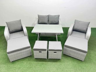Fimous 8-seater Patio Rectangular Table Sofa Set with 4 Stools Light Grey