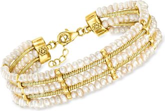 Ross-Simons 3.5-4mm Cultured Pearl Multi-Row Bracelet in 18kt Gold Over Sterling